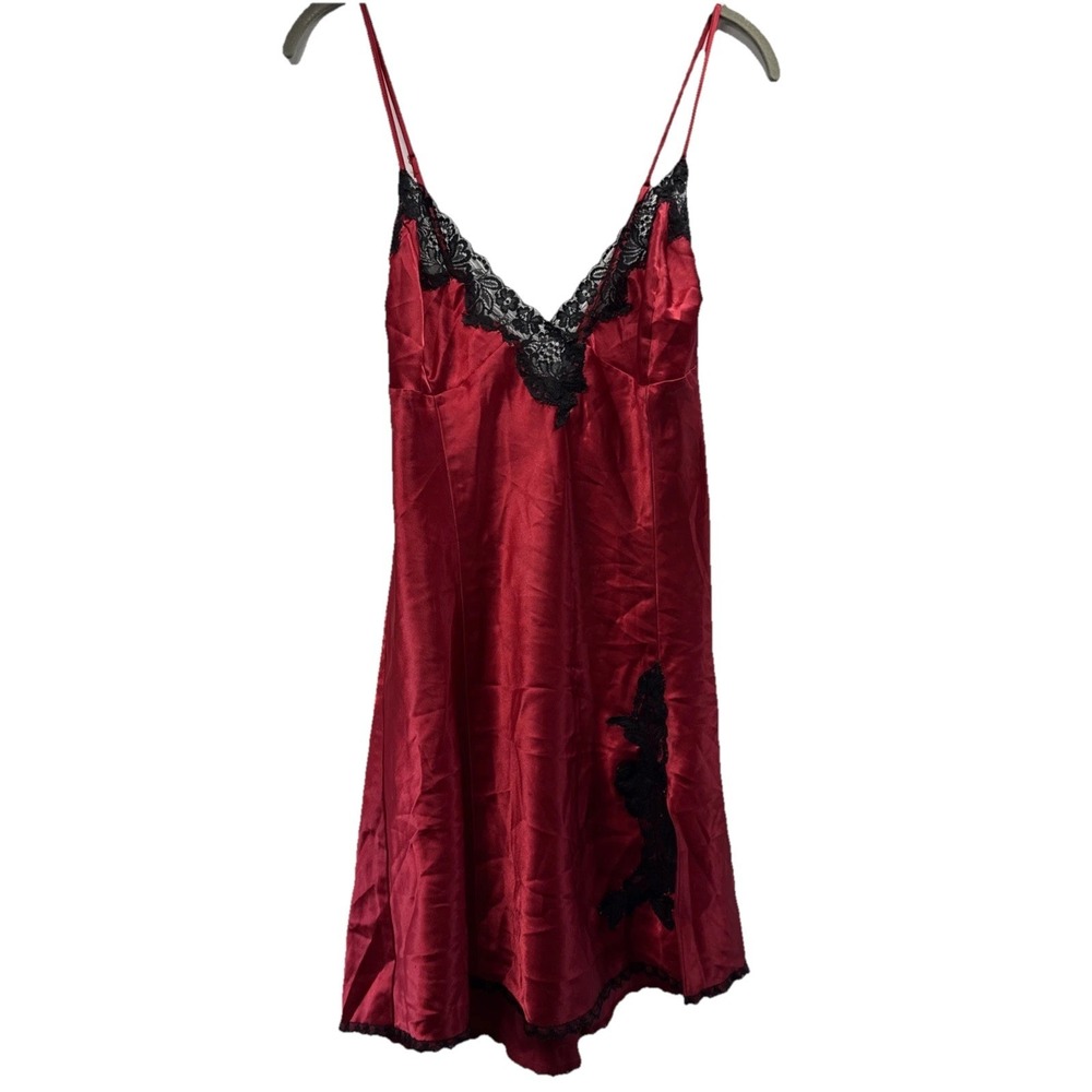 Fredericks Of Hollywood Women's Slip Dress Sz XL Chemise Black Lace Red Babydoll